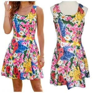 Vintage Robinsons milkmaid dress bright floral sleeveless dress size medium